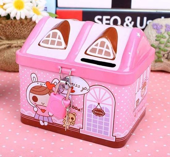 House Shaped Coin Bank Box with Lock