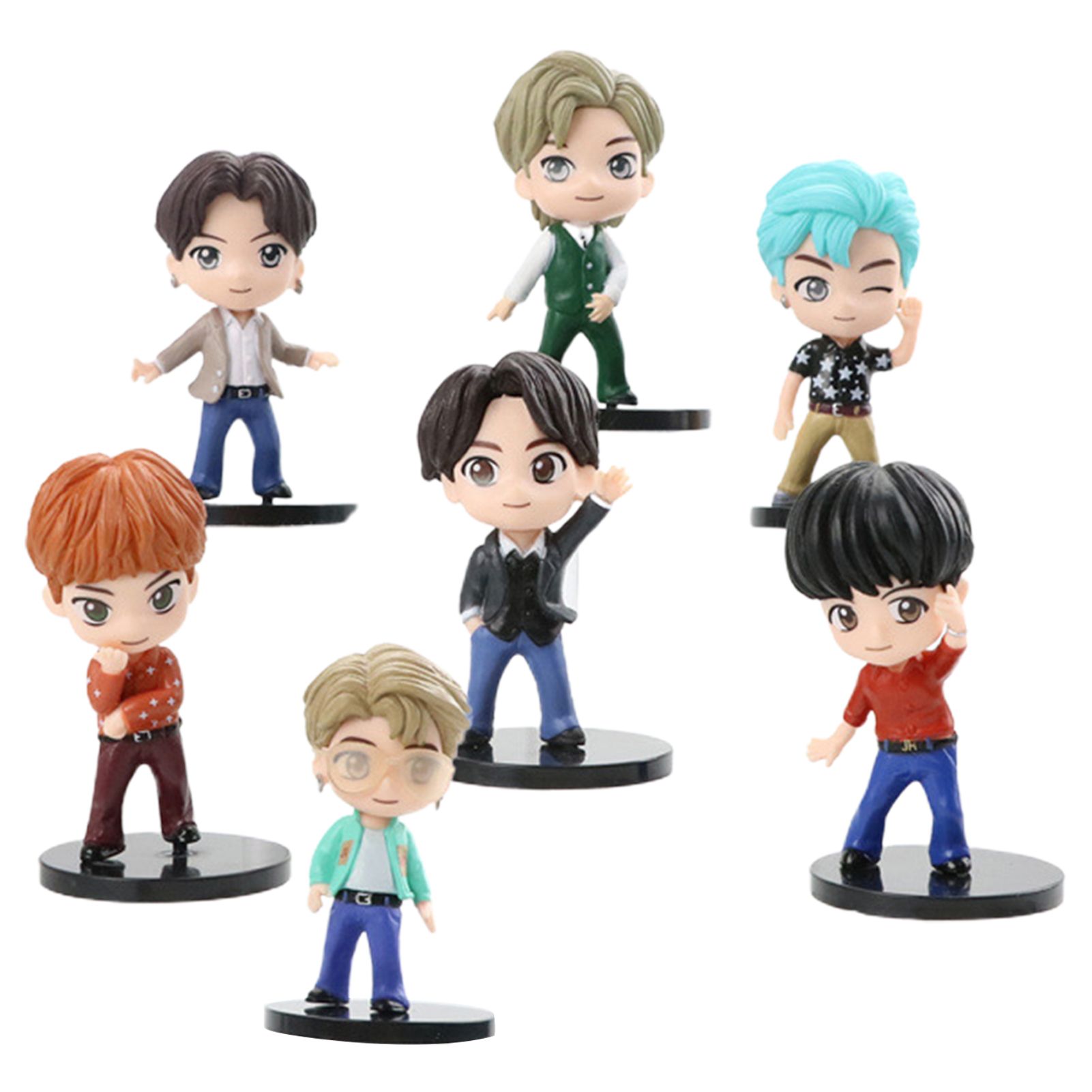7Pcs BTS Figurines Wide Application Cartoon PVC Cake Toppers Standing Position Characters Set for Gifts