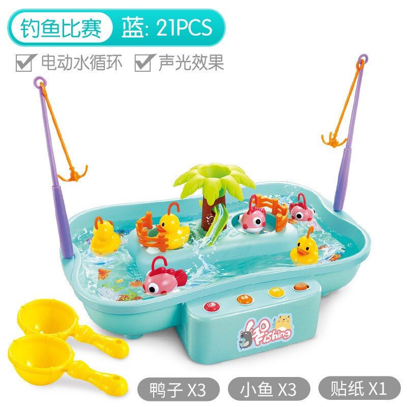 Child Multifunction Lighting Music Tell Story Fishing Set Toys Electric Water Cycle Spin Fishing Pond Water Entertainment Toy