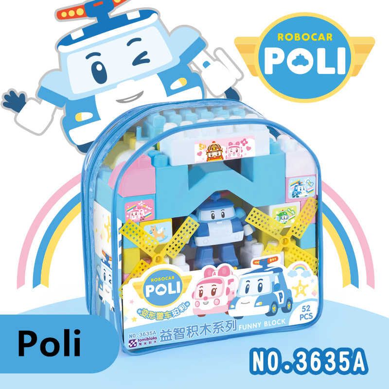 58Pcs Korea Robocar Poli Diy Big Size Building Blocks Car Model Compatible With Legoed Duploed Bricks Toys For Children Gift