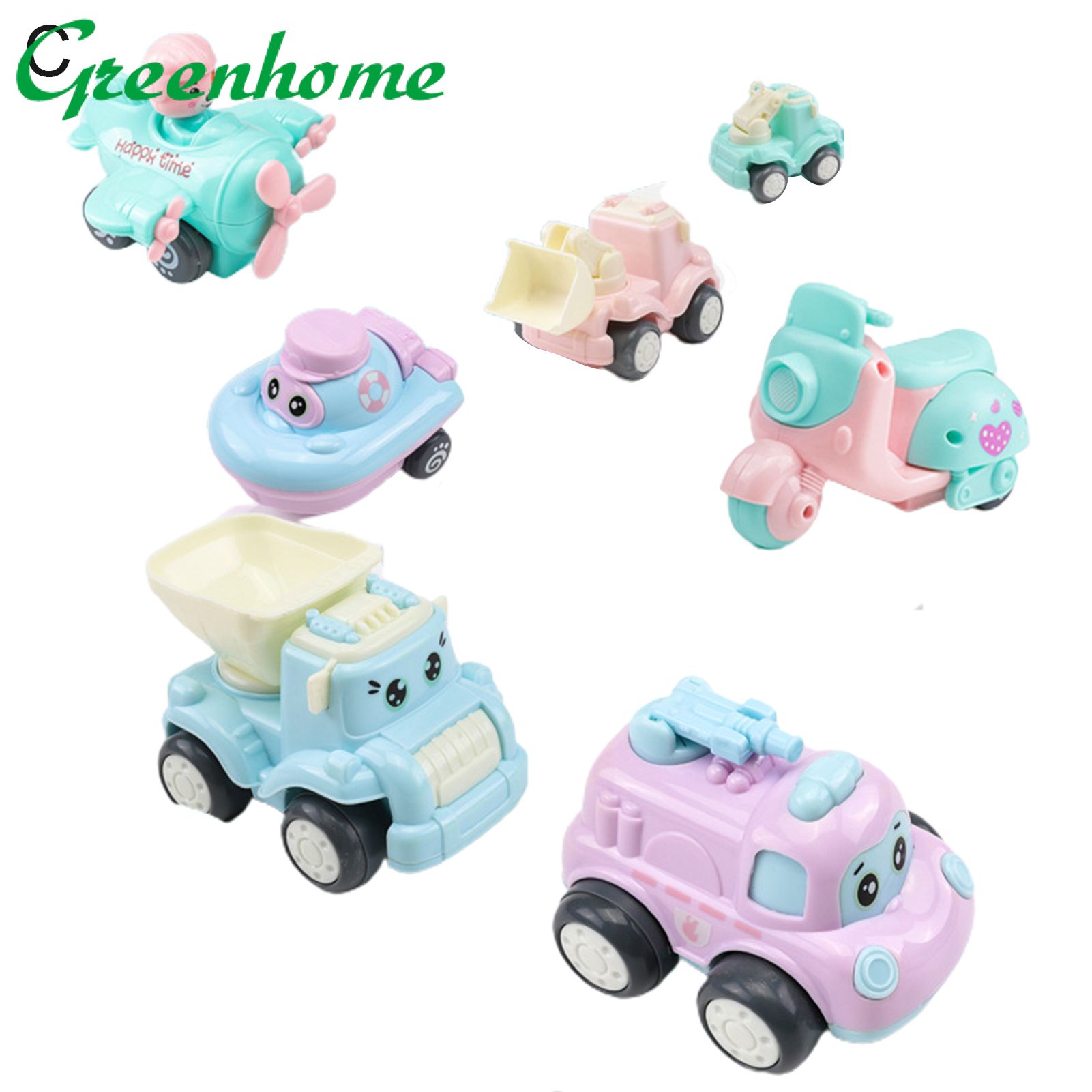 Greenhome 3/5/7Pcs Baby Mini Cartoon Construction Vehicle Pull Back Inertia Toy Car Set