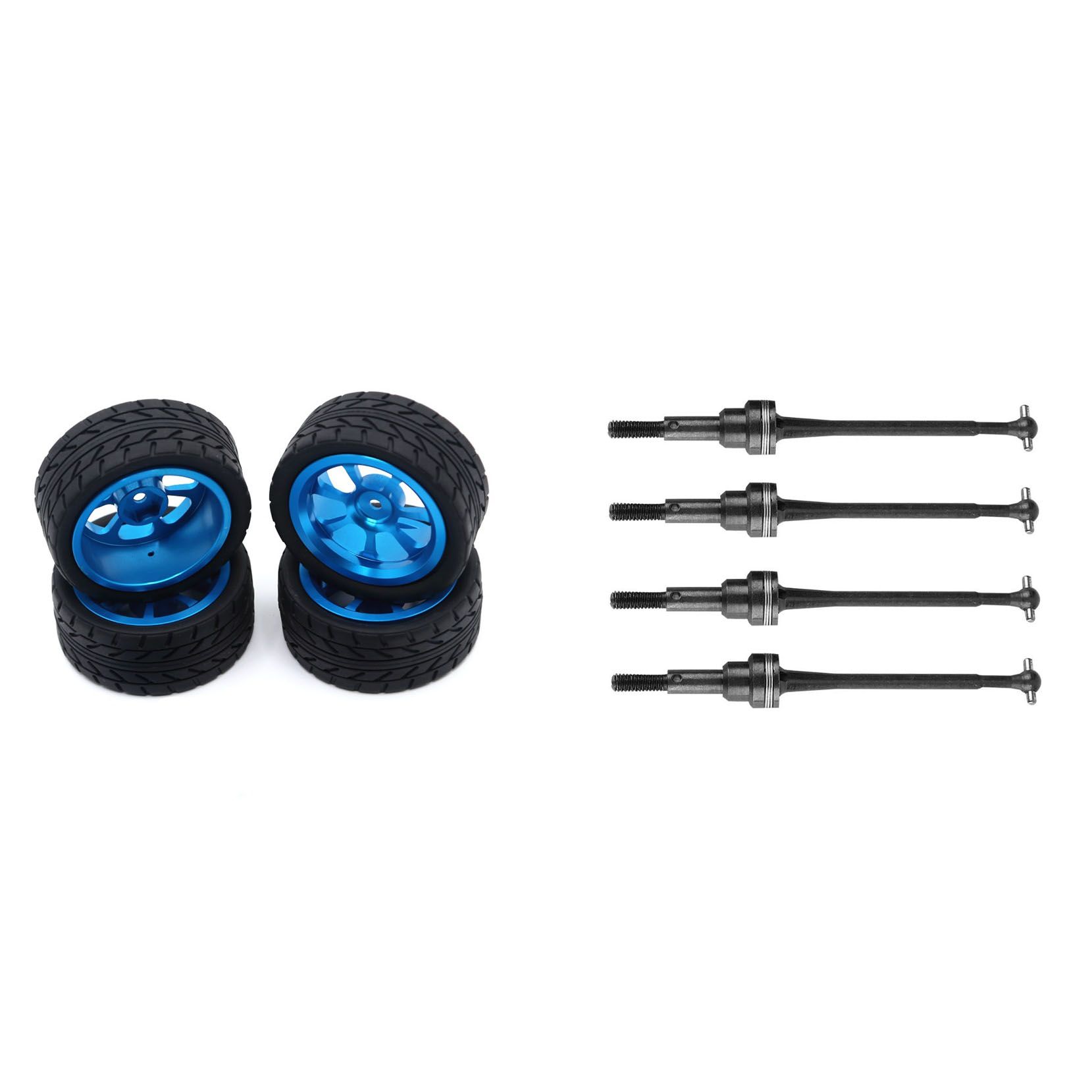2 Set RC Car Part: 1 Set 65mm Metal Wheel Rim +  Grip Rubber Tires Tyres & 1 Set Metal Front CVD Drive Shaft