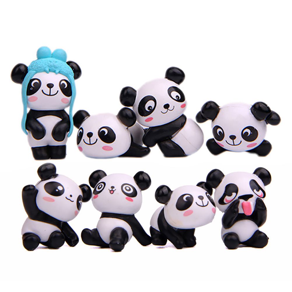 8Pcs/Set Cute Cartoon Panda Toy Figurines Landscape Fairy Garden Miniature Decor