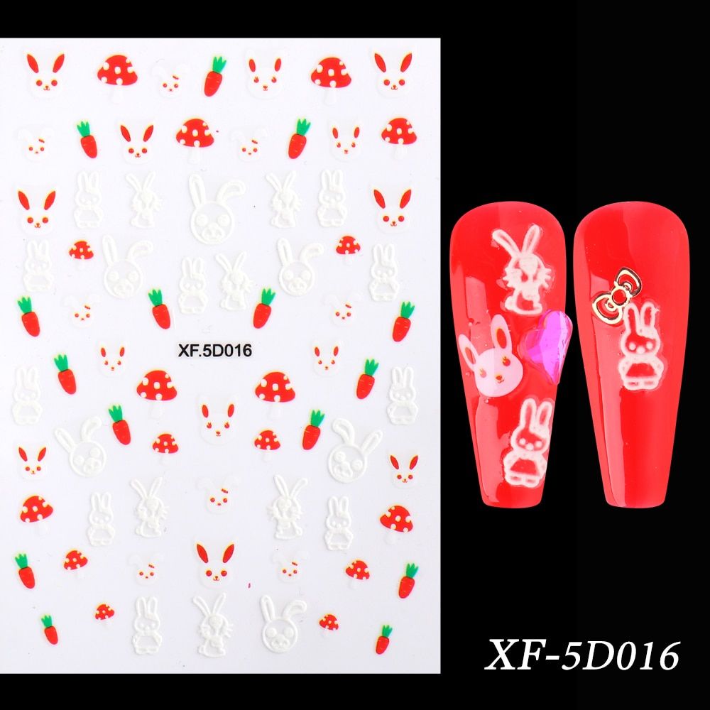 5D Acrylic Engraved Nail Stickers Embossed Flowers Manicure Sliders Animals Rose Water Color Decals Nail Art Decor GLXF5D001-021