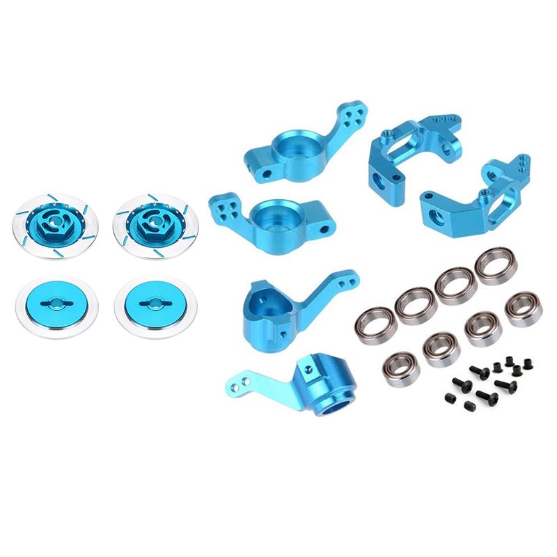 4PCS Aluminum Alloy Brake Disc for RC 1/10 Car HSP Fly Fish Buggy Truck 94123 Blue & 1set Steering Hub Mount Set,Blue