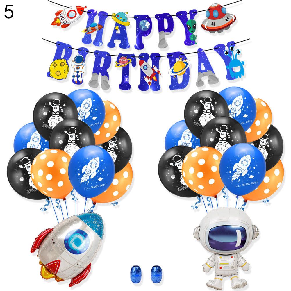 20/22Pcs Latex Kids Space Astronaut Rocket Dot Balloon Set Birthday Party Decor