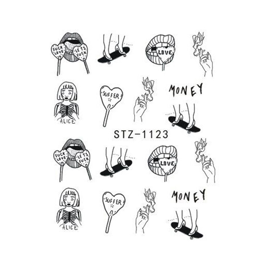 Black Stickers for Nails Abstract Image Women Face Angel Baby Dragon Snake Gel Polish Decal Manicure Accessories NLSTZ1114-1137