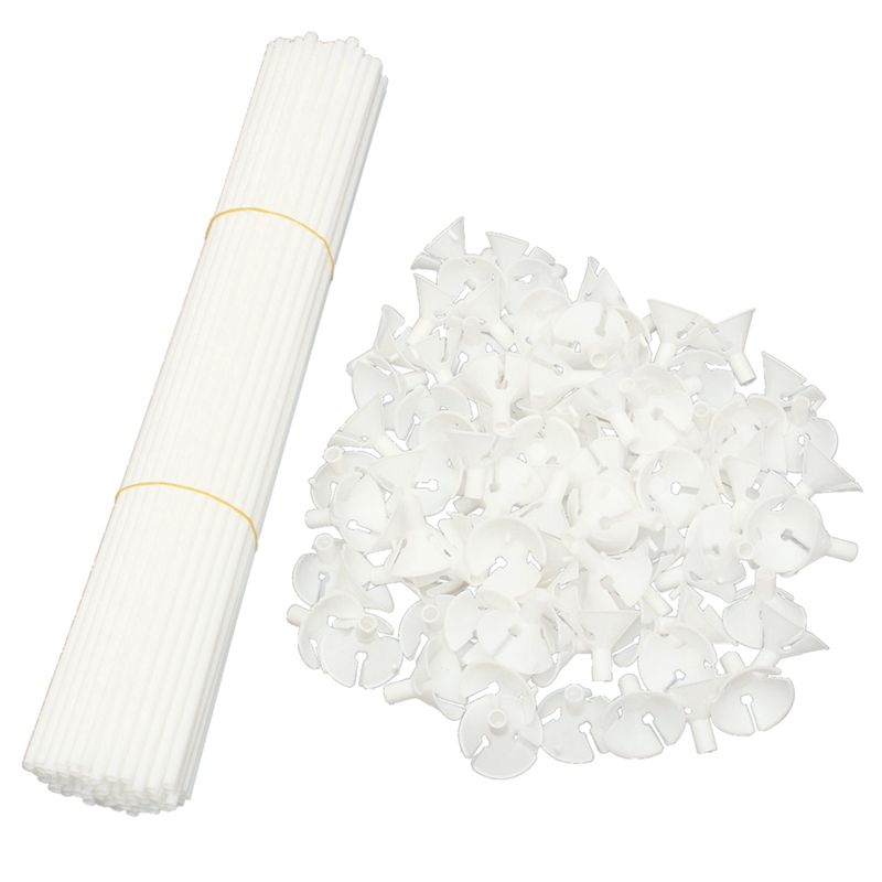 100Pcs Party Festival Wedding Appliance Plastic Balloon Holder Sticks and Cups - White