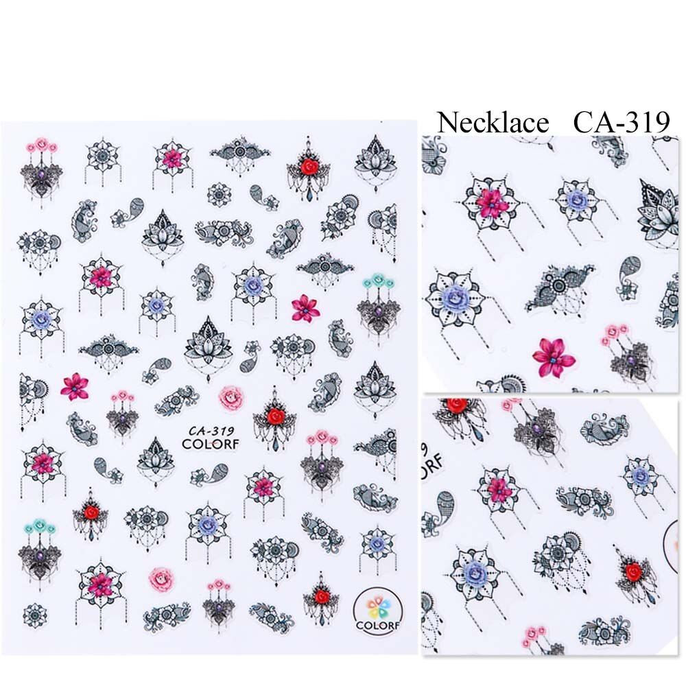 1 Sheet 3D Nail Sticker Adhesive Tips Flower Lavender Necklace Cartoon Parrot Waterproof Nail Art Wraps Decal Slider SACA319-324
