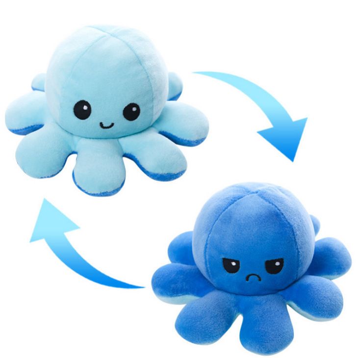 Reversible Octopus Mini Plush Squishy Soft Toy Stuffed Animal Mood Switcher Stress Release - Toy
