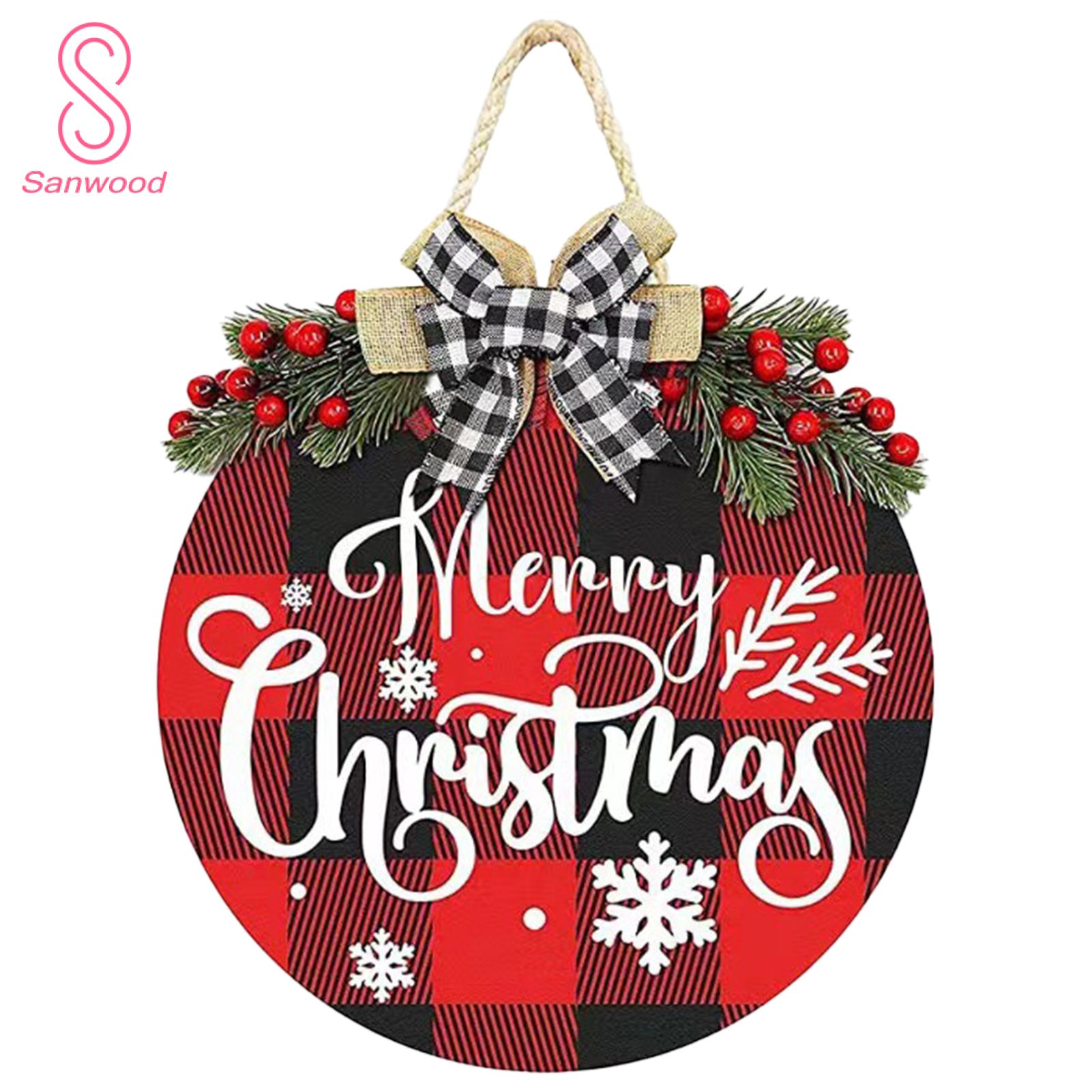 Hanging Signs Decorative Christmas Welcome Doorplate with Rope