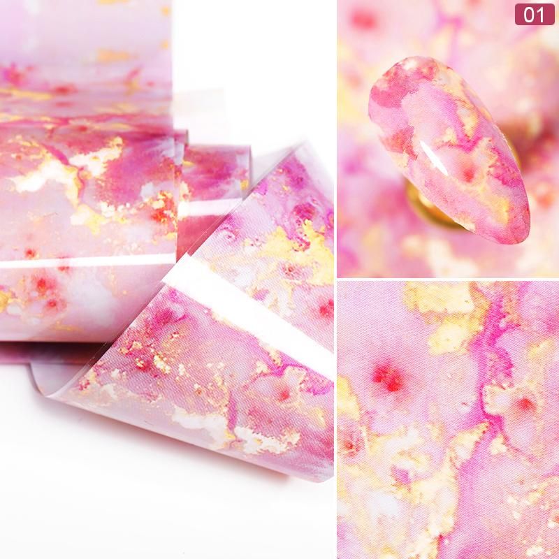 Blue Pink Marble Nail Foil Sticker sparkly Sky Transfer Paper Marble Shining Nail Art Decal Gel Slider