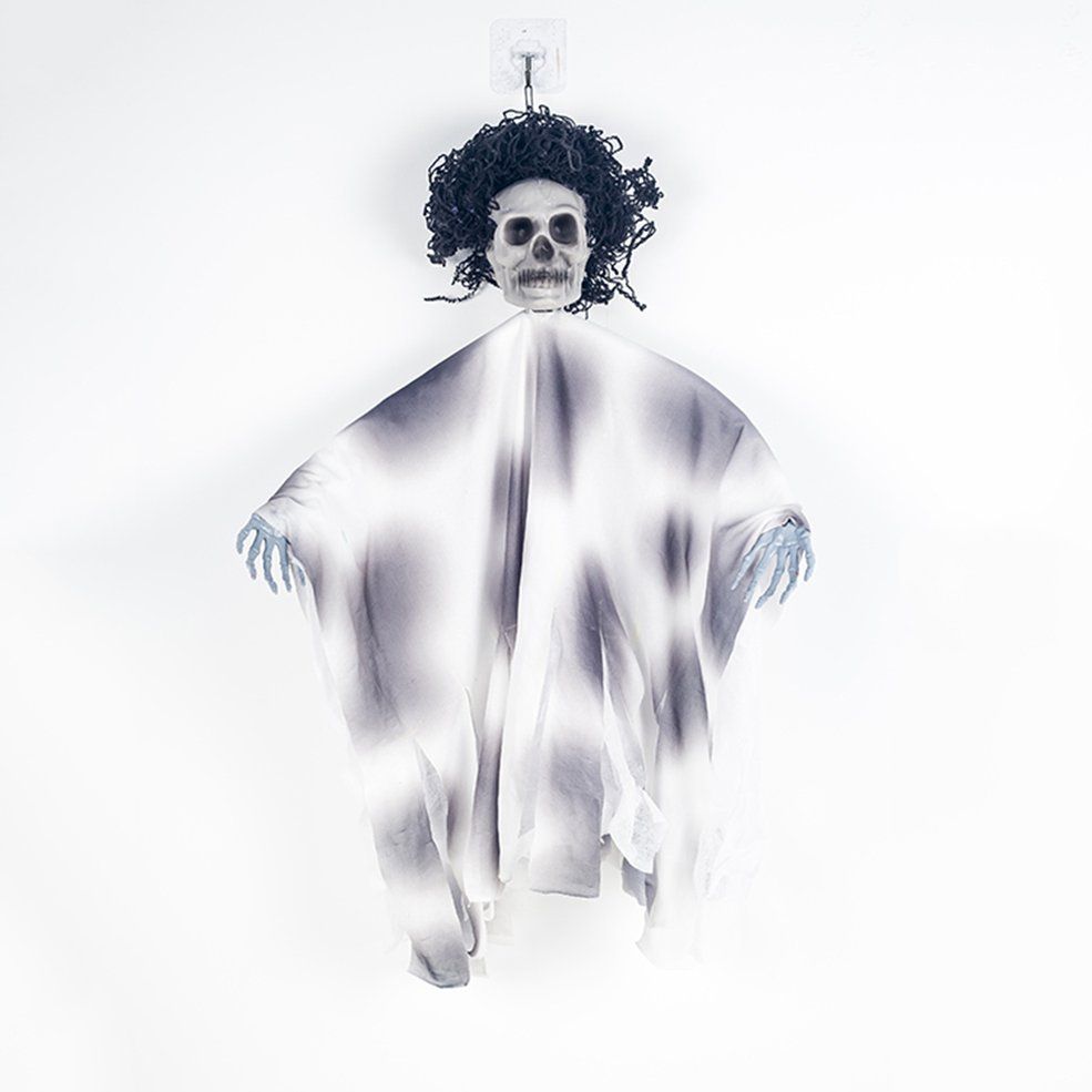 Halloween Decoration Ghost Festival Gauze Imitation Skull Head Hanging Ghost Pendant Atmosphere Props-white A