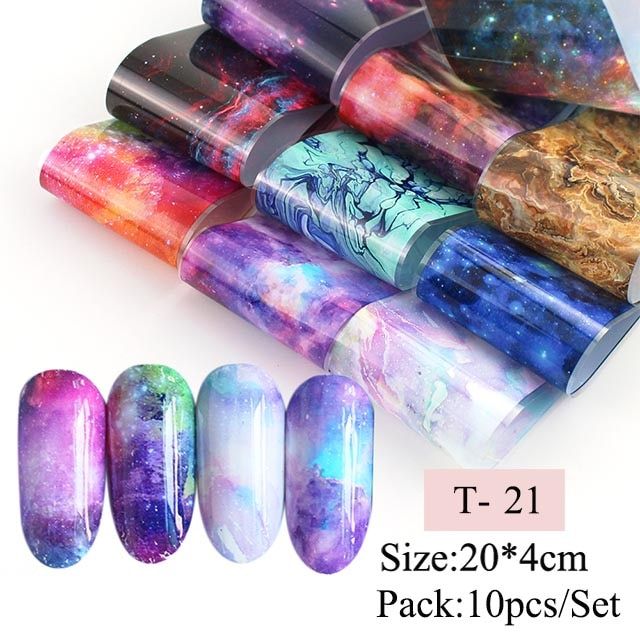 23 Types Starry Sky Flower Holo Sticker Nail Foil Set Transfer Nail Art Decals Foil Wraps Adhesive Decals Nail Art Decorations