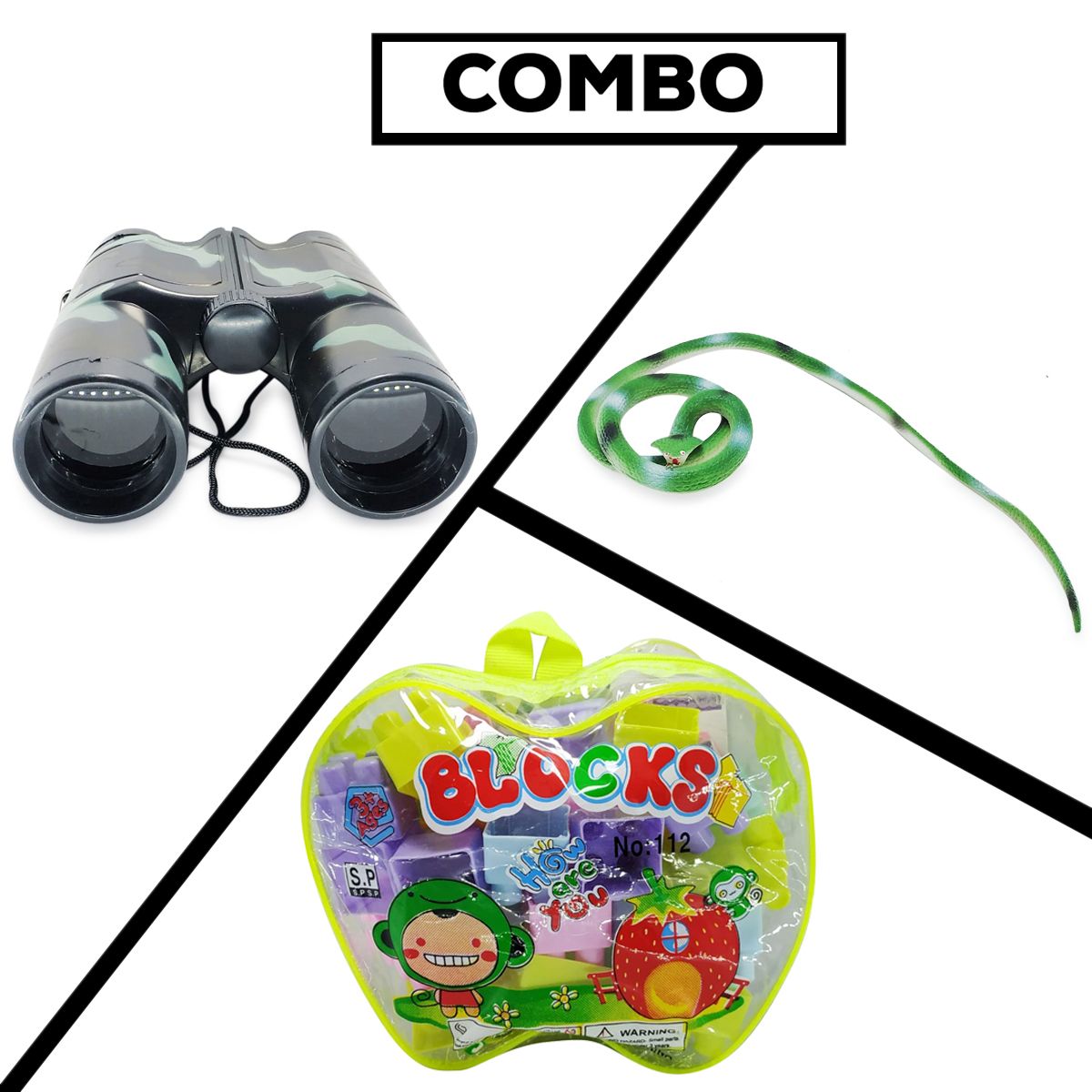 ACTION BINOCULAR TOY WITH SCARY SNAKE TOY & BUILDING BLOCKS TOYS COMBO PACK FOR YOUR KIDS