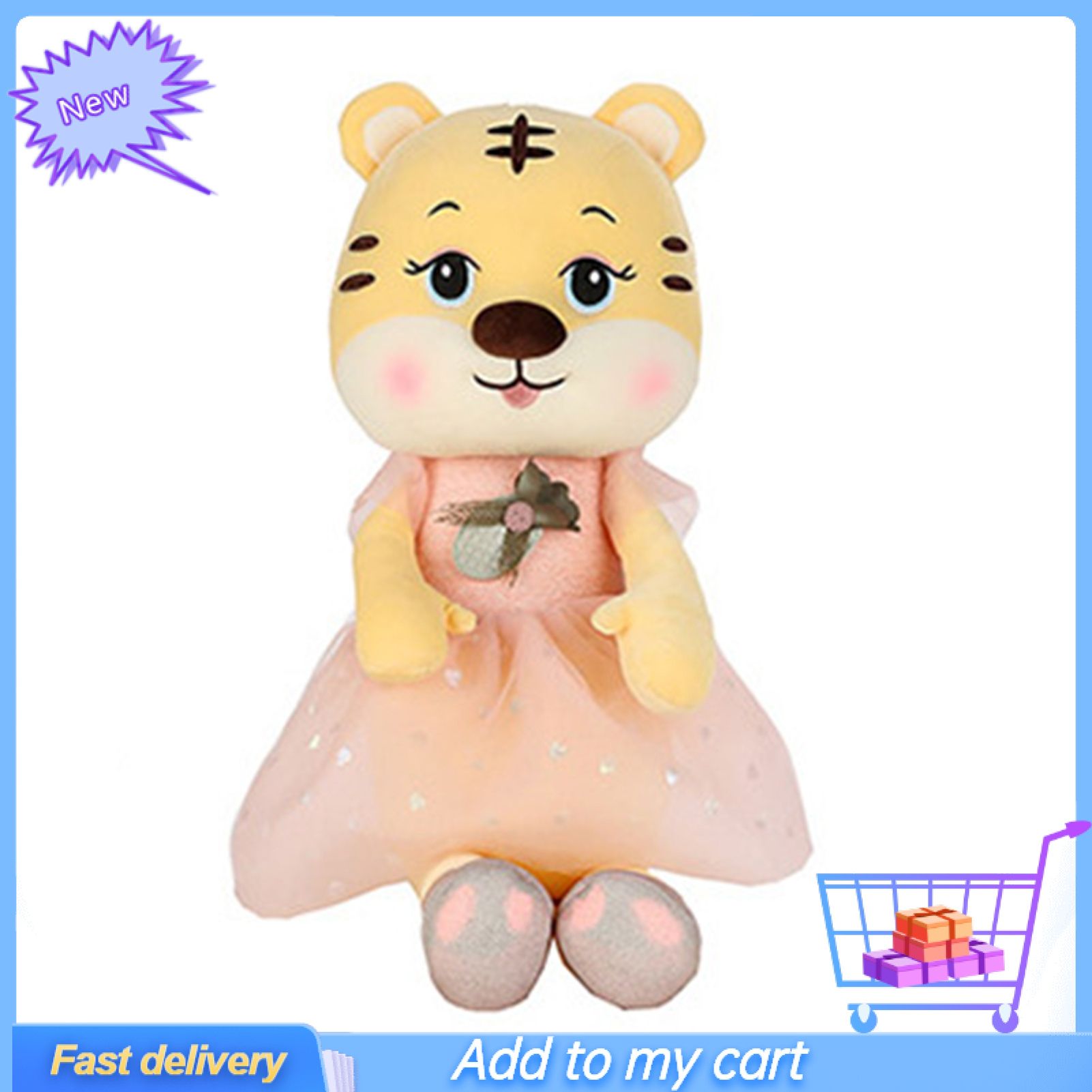 Plush Doll Full Filling Finely Stitched PP Cotton Tiger with Skirt Doll Toy for Decoration