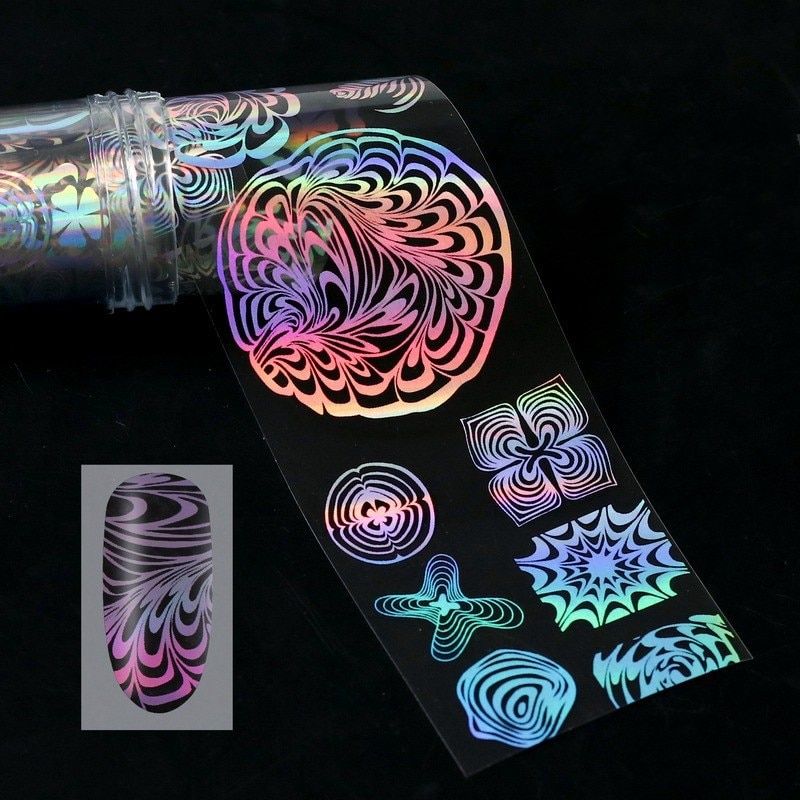 4*100cm/Roll Holographic Nail Foil Flame Dandelion Rose  Holo Nail Art Transfer Sticker Water Slide Nail Art Decals