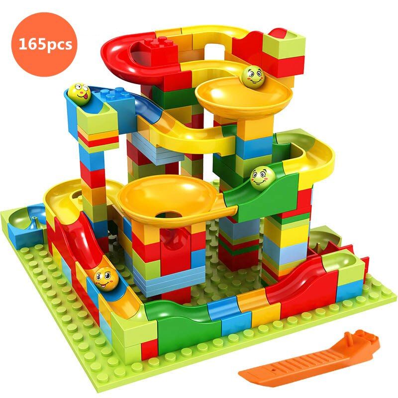 165-495pcs  Marble Race Run Maze Ball Track Diy Building Blocks Duploe block toys for children