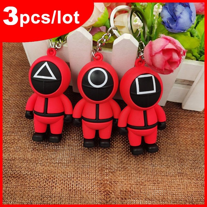 3pcs Squid Game Figures Mask Keychain Charms Accessories Round Six Cosplay Keychains for Women Men Kids Key Chain Toys Gift