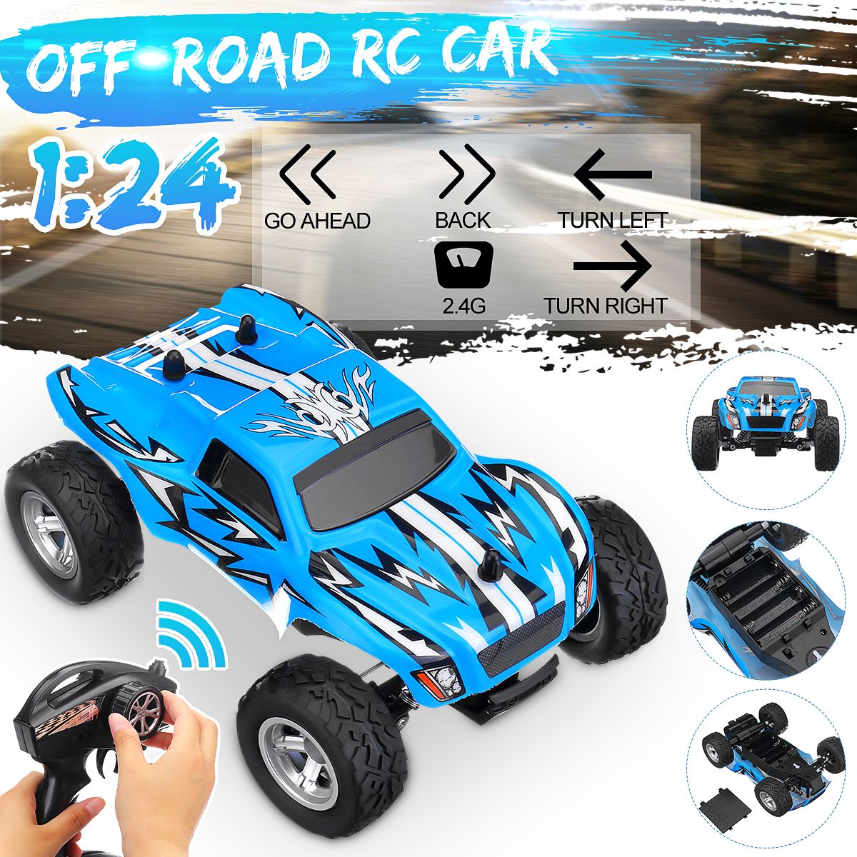 K24-2 2.4G Remote Control 1:24 Off-road Vehicle RC Car Speed 15KM/H ABS Toy NEW Blue  RC Car +Remote Control