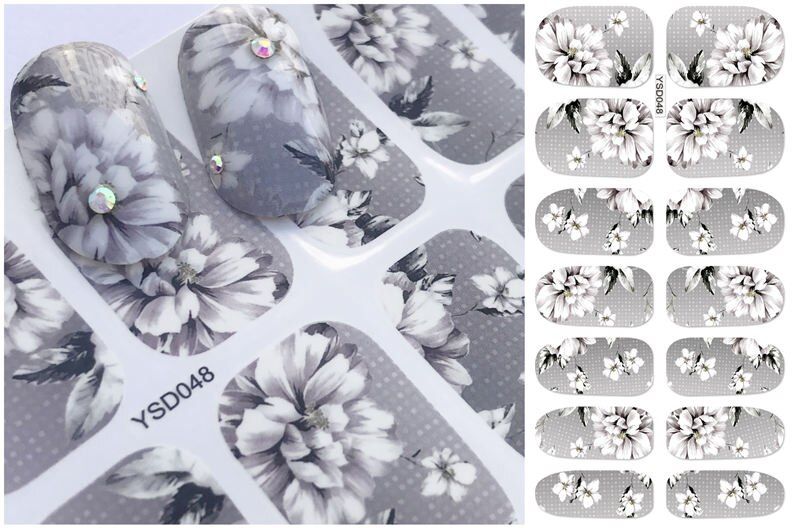 YWK Nail Sticker Purple Flower Designs Water Transfer Decals Sets Flower/Feather Nail Art Decor Beauty Tips