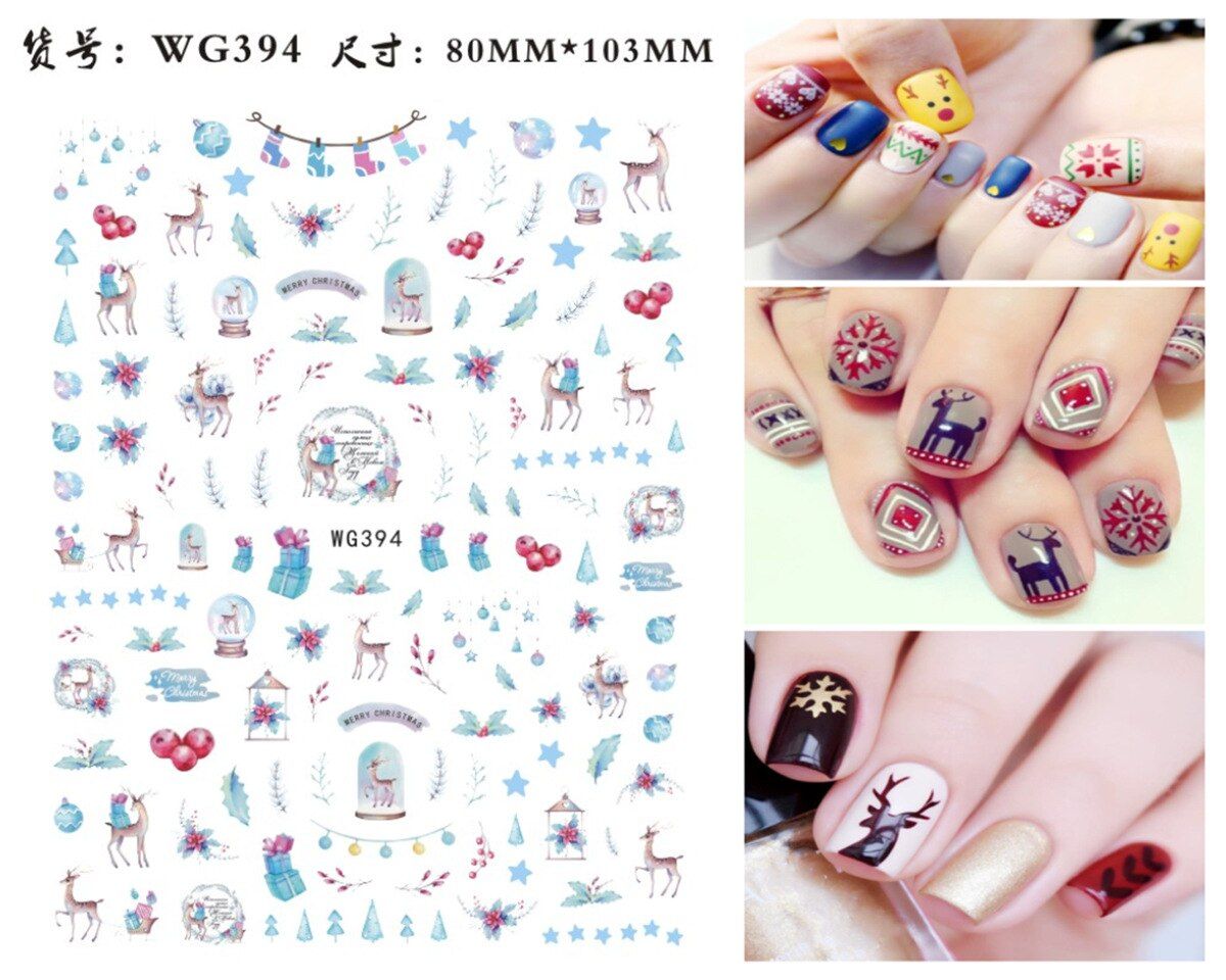 1sheet Christmas  Year Nails Art Manicure Back Glue  snowflake Decal Decorations Nail Sticker For Cartoons Nails Tips Beauty