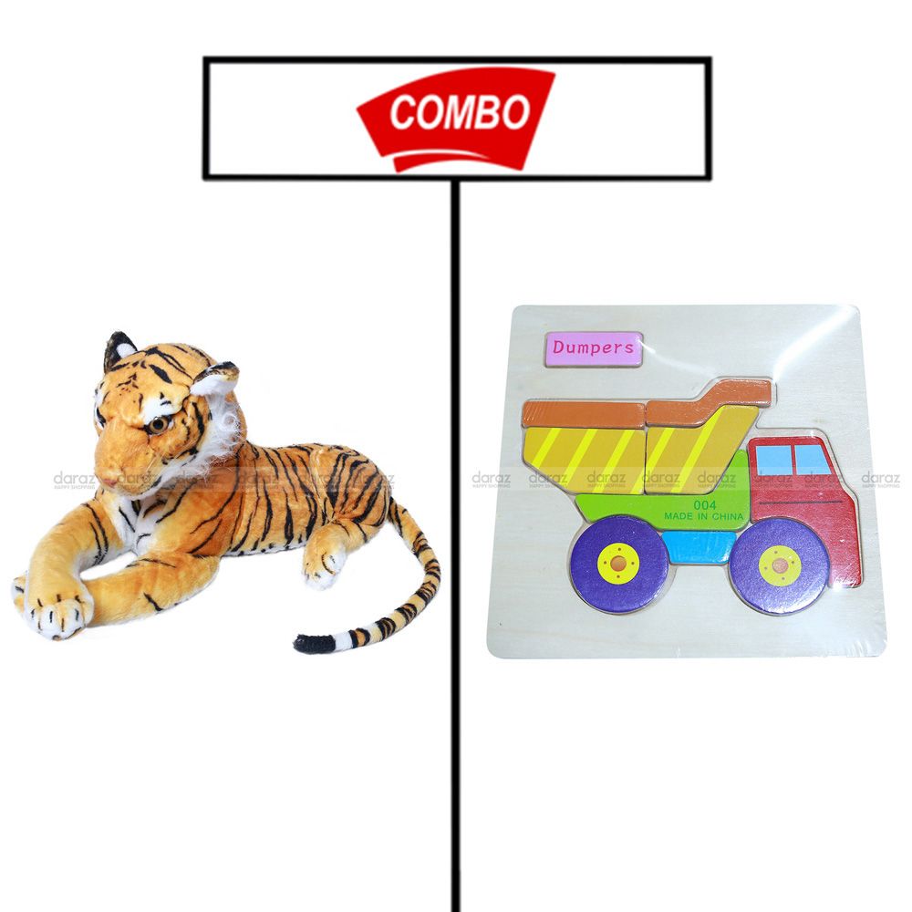 TIGER TEDDY WITH CONSTRUCTION TRUCK PUZZLE GAME COMBO PACK FOR YOUR KIDS