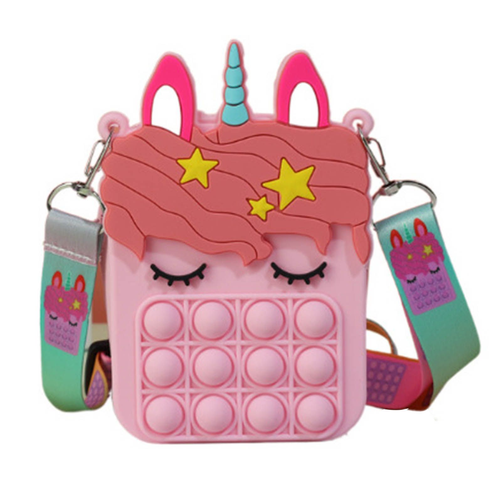 Squeeze Bubble Toy Cartoon Pattern Anxiety Relief Silicone Shoulder Bag Press Pop Bubble Toy for Kids