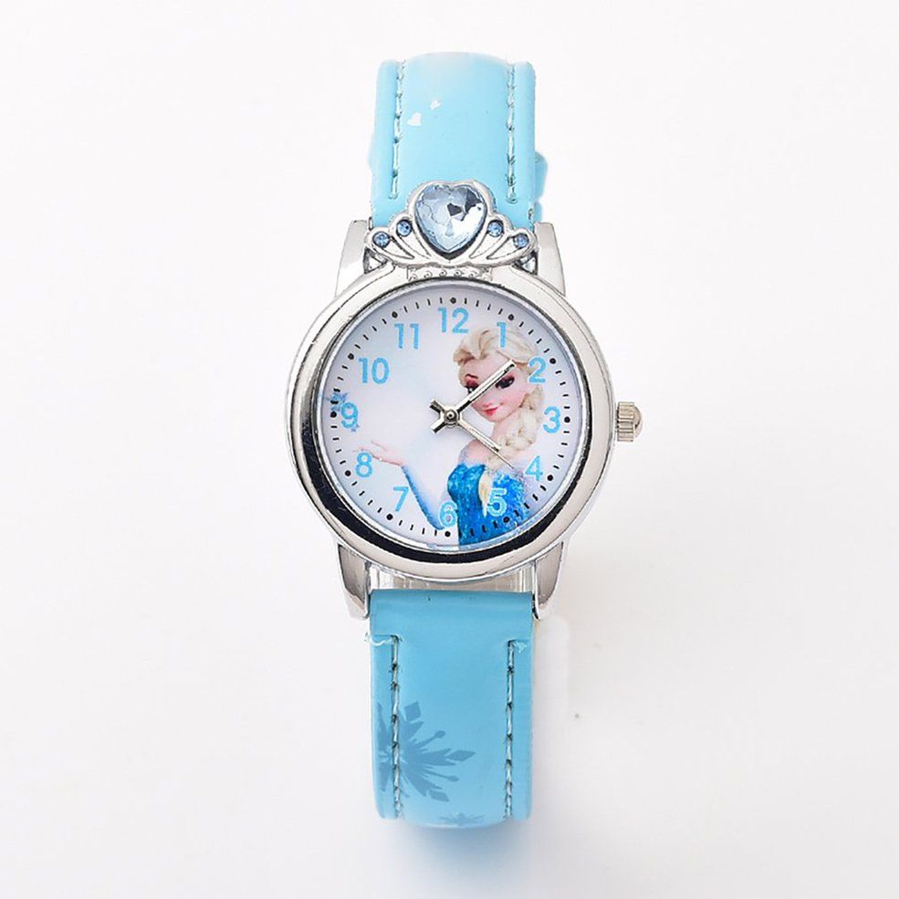 Children Cartoon Snow Princess Watch  Leather Band Casual Wristwatch