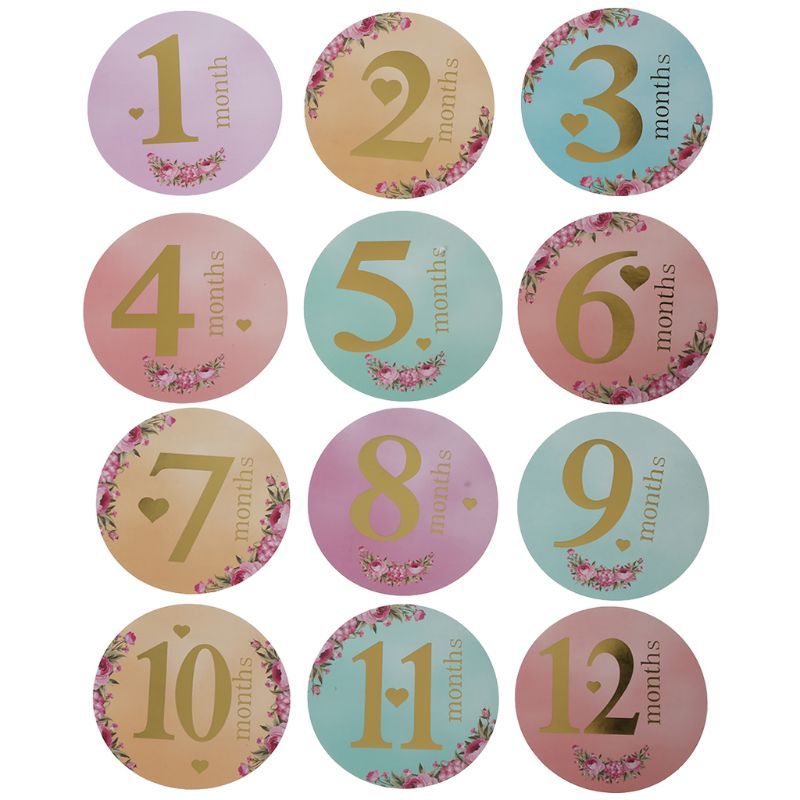 First Year Baby Monthly Milestone Photo Sharing Baby Belly Stickers Birth to 12 Months and 8 Bonus Achievement Stickers L4MC