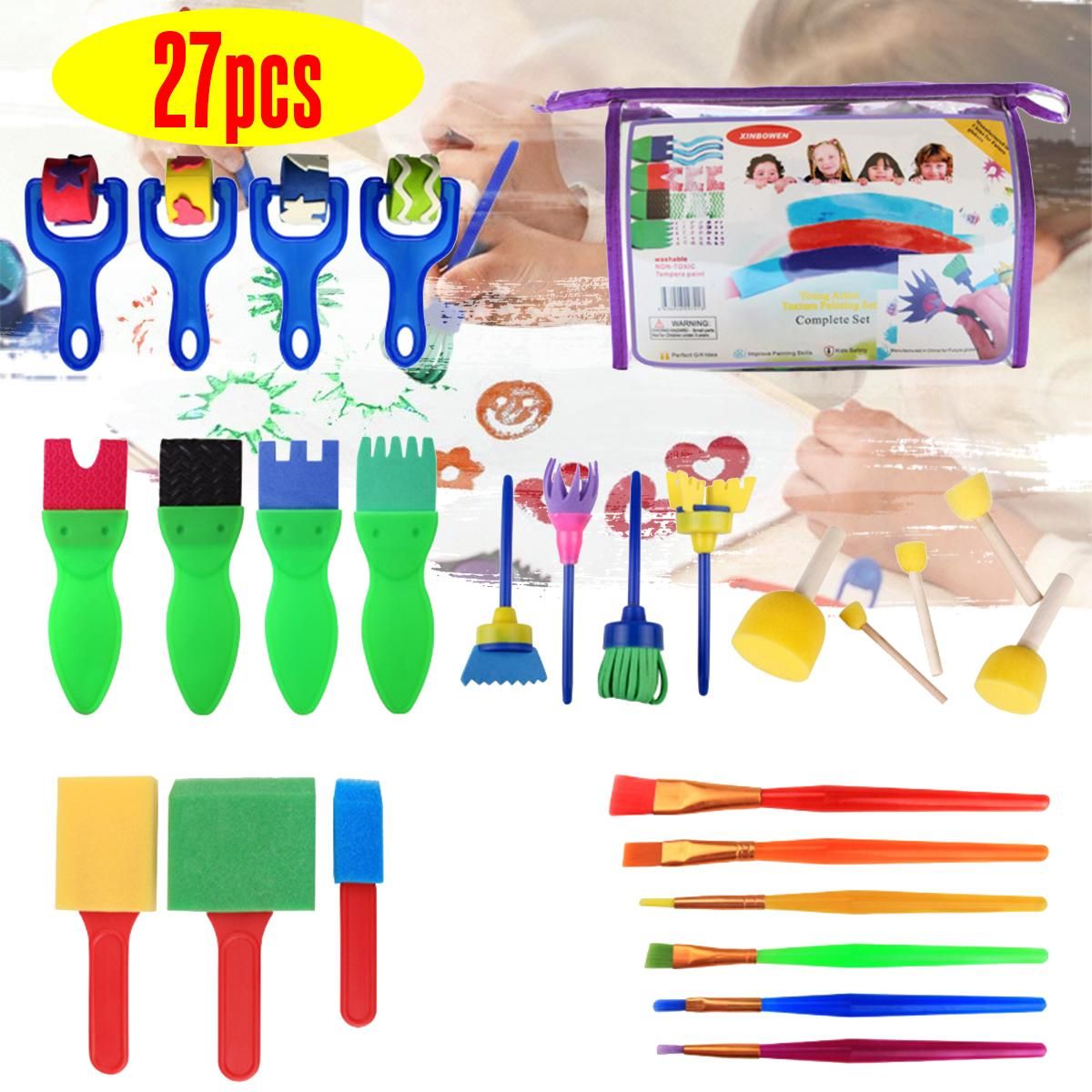 Amusing 27 Pieces Kids Sponge Painting Brushes for Early Learning Mini Flower Sponge Brushes Drawing tools
