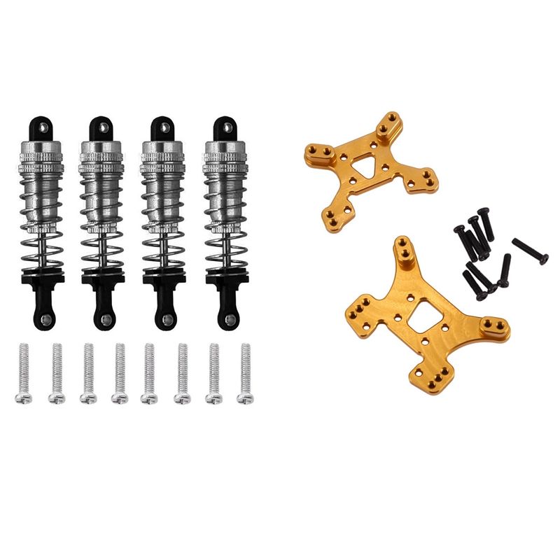 Front and Rear Shock Tower Board Set with 4Pcs Metal Shock Absorber Damper for 144001 1/14 4WD RC Car