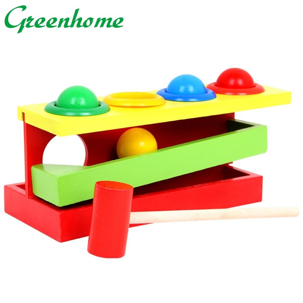 Greenhome Kid Wooden Color Match Hammering Ball Box Puzzle Game Hand Piling Interactive Toy