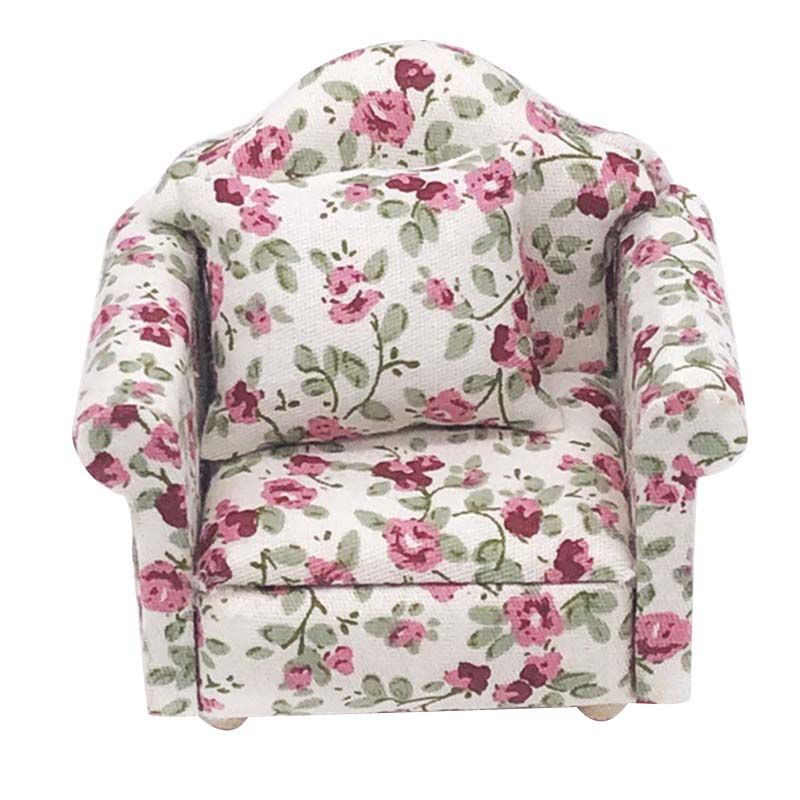 1:12 Dollhouse Simulation Toy Miniature Single Sofa Set Living Room Furniture Children's Pretend Play Toy(Small Flower)