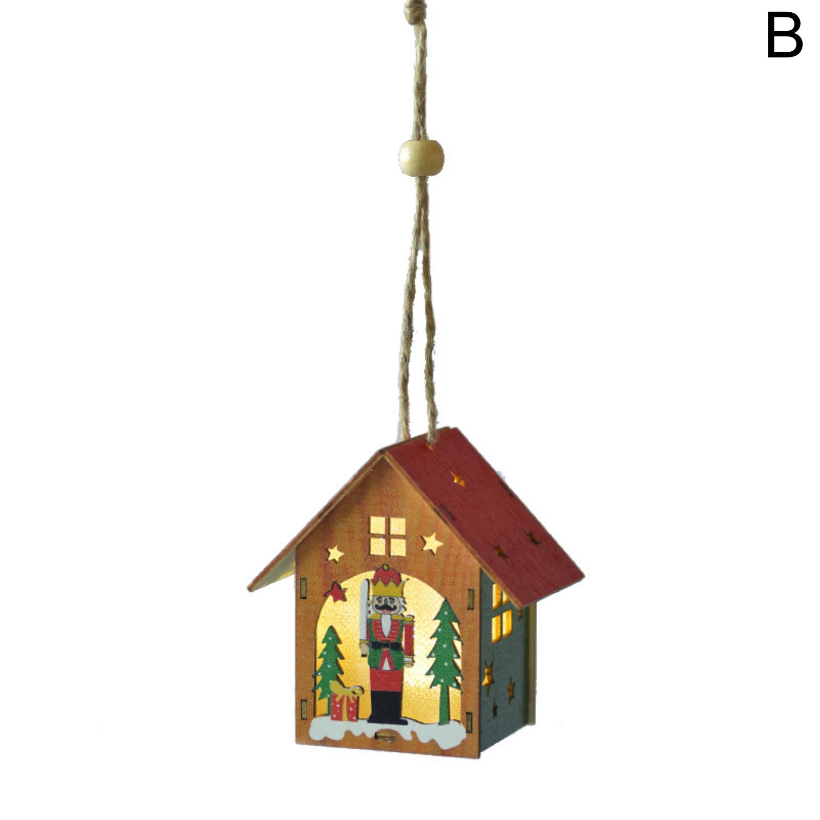 Luminous Walnut Soldier Wood House Gift Box Christ Pendant Ornament