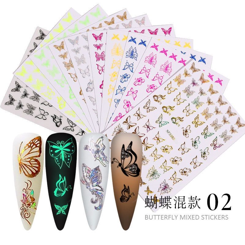 8/12PCS Mix Colorful Holographic Laser Various Simulation Butterfly Adhesive Nail Art Stickers Decorations Manicure DIY Tips Set