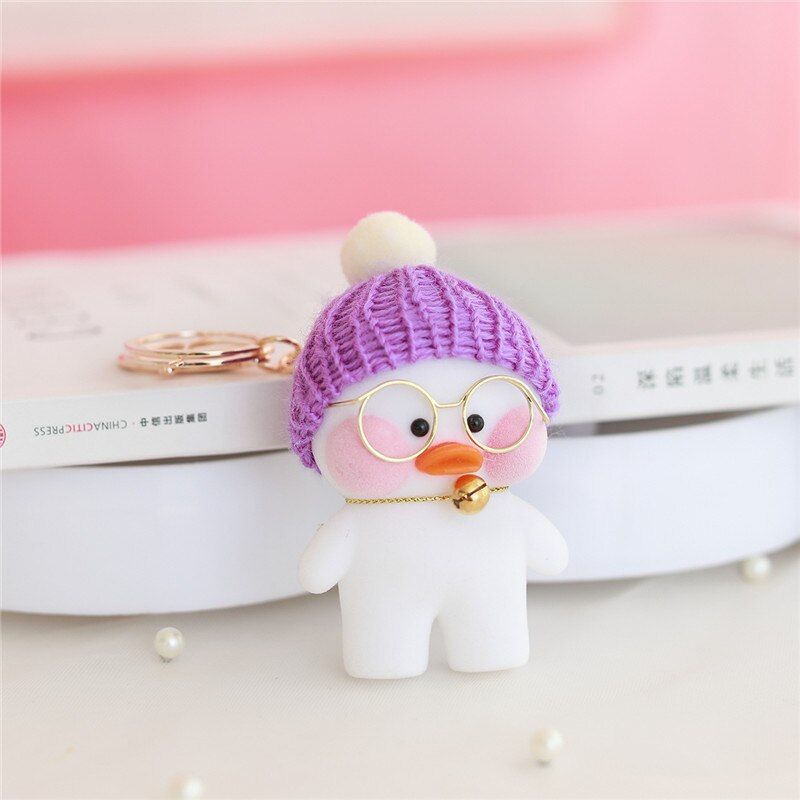 Hyaluronic acid duck Lalafanfan pendant keychain Anime cartoon plush toy bow hat decor bag decor Super kawaii Child girl Gift