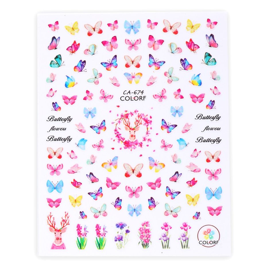 3D Butterfly Flower Nail Sticker 3D  Leaf Slider Floral Rose Tattoo Summer Full Wraps Decal Nail Art Decoration SACA671-674