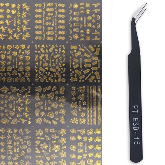 Black Gold Nail Art Stickers Set 3D Flowers Leaf Butterfly Decals Slider Wraps Tips Tattoos Manicure Decor DIY Nail Tools TR1811