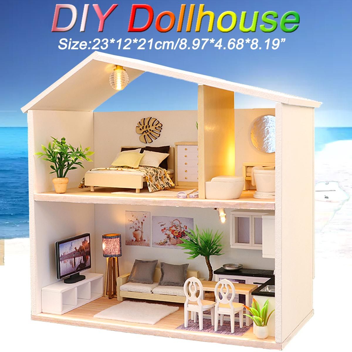 Global collection---DIY Miniature Kit Wooden Toy Model Doll House Modern House Kid Gift w/ LED Light