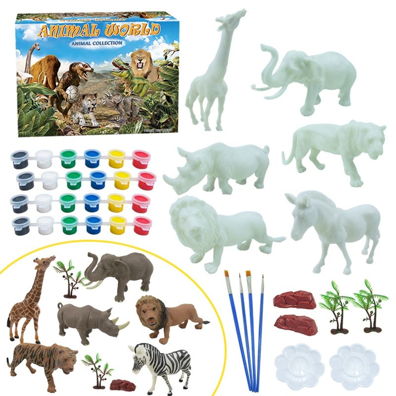 40PCS DIY Painted Wild Animal White Blank Model Hand Painting Graffiti Animal Set Children's Educational Toys