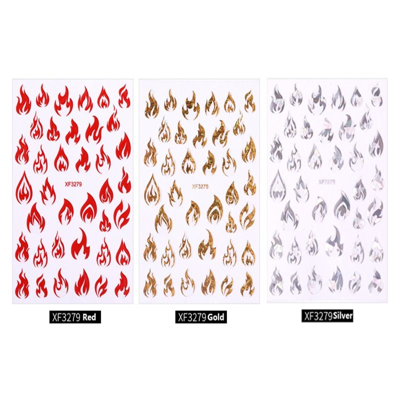 Flame Nail Sticker Fire Nail foil Art Decals Holographic Gold Silver Fires On Manicure Stencil Stickers Nail Art Decoration