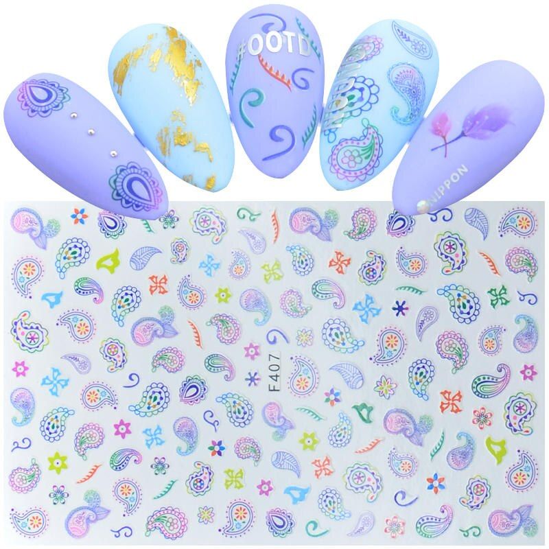 1 Sheet Flower Mix Patterns Flowers 3D Nail Sticker Nail Art Adhesive   Stickers Nails Wraps Decorations DIY Stickers