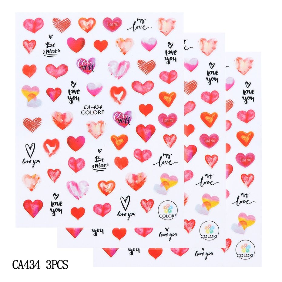 3D Valentine Roses Nail Stickers Water Transfer Sticker Nail Art Romantic French Decal Charms Decorative Slider Tips LECA428-436