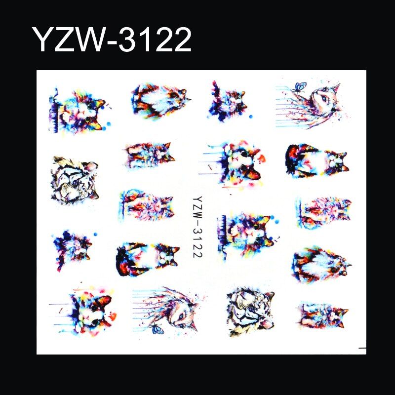 1 Sheet Cartoon Animal Cat Nail Sticker Decals Manicure Water Transfer Slider Foil Design Watermark Decal Decorations