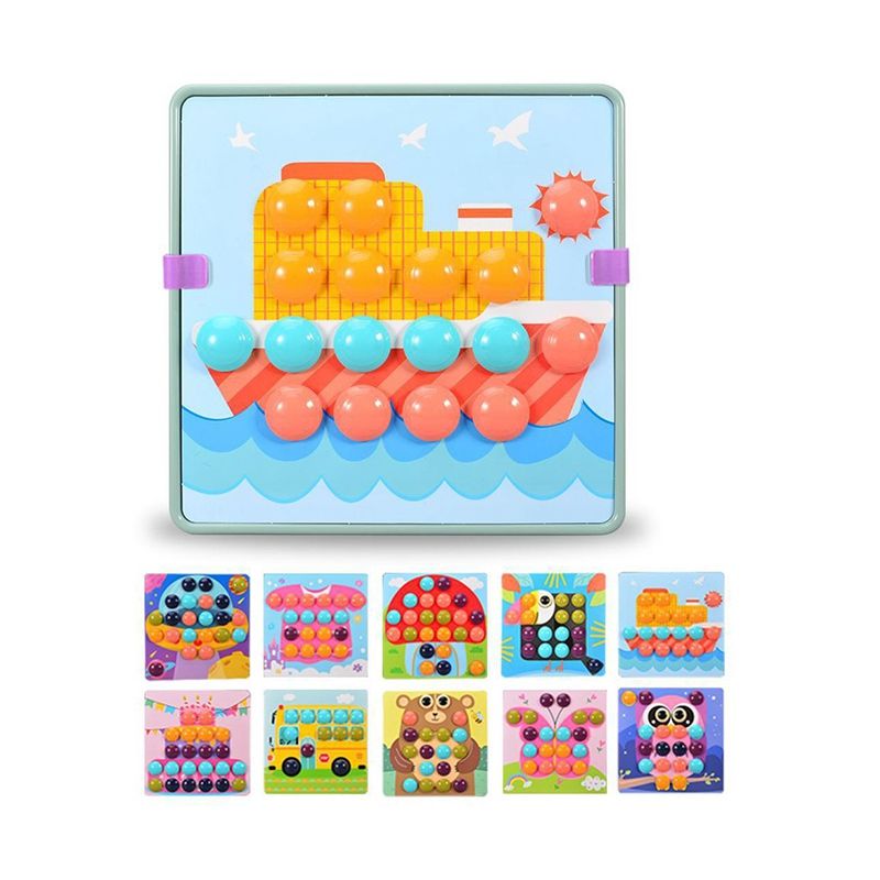 Children's Creative Nail Puzzle Fun Building Block Toy Large Particle Button Assembly Gift(A)