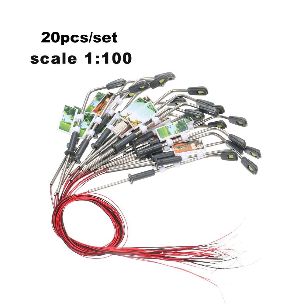 20pcs White Model Street Lights Layout Lamppost Train Garden Playground Scenery Led Lamp Lighting 1:100 Scale 110mm