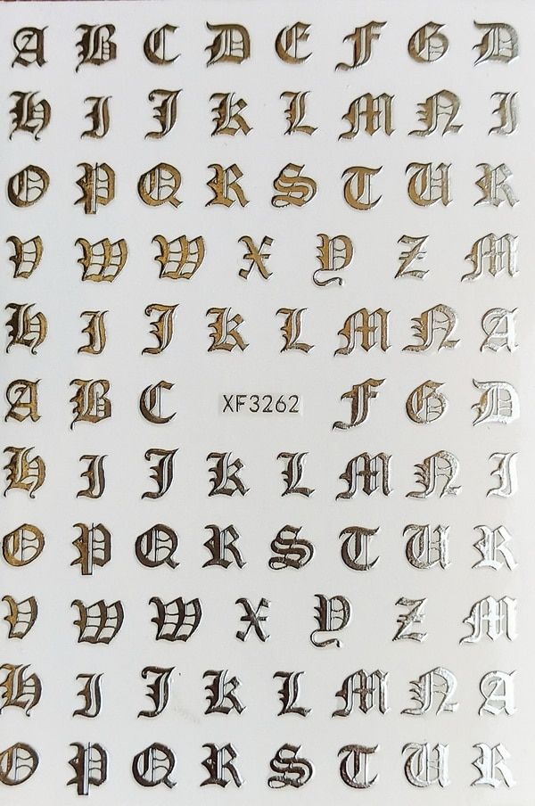 1pcs 3D Gold White Nail Art Sticker English Alphabet Designs Adhesive Transfer Sliders Manicure Decoration