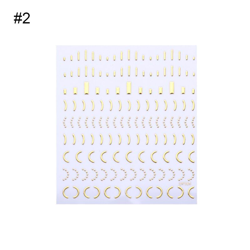 1 Sheet 3D Nail Art Stickers Gold Metal Self-adhesive Stripe Shape Mixed Patterns Transfer Decals 3D Nail Art Decoration