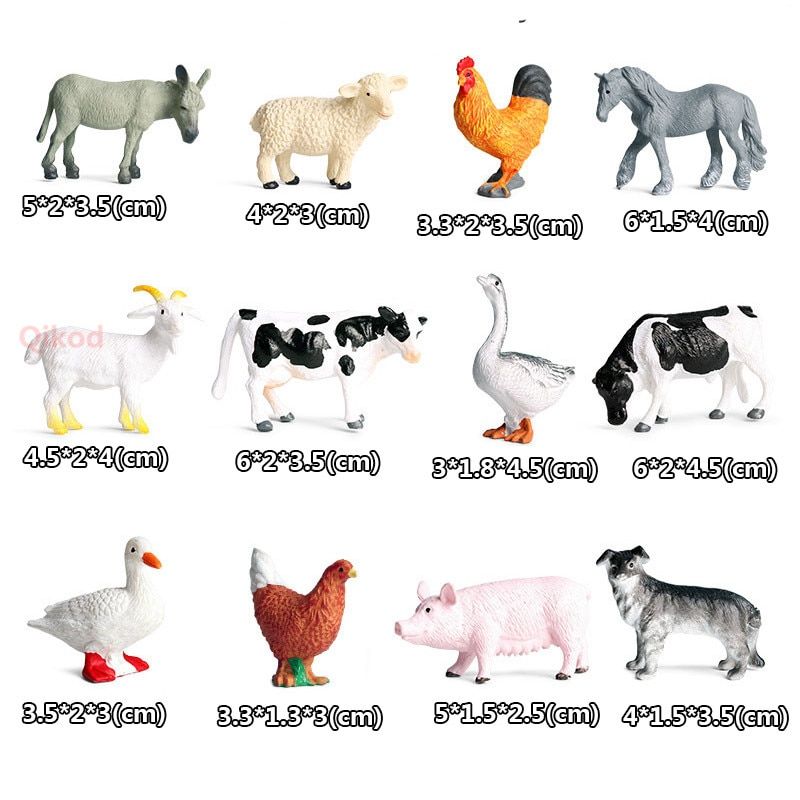 12pcs Simulation Wild  Model Toy Mini    Chicken Duck Cow Poultry Child PVC Figures Dolls toys for children